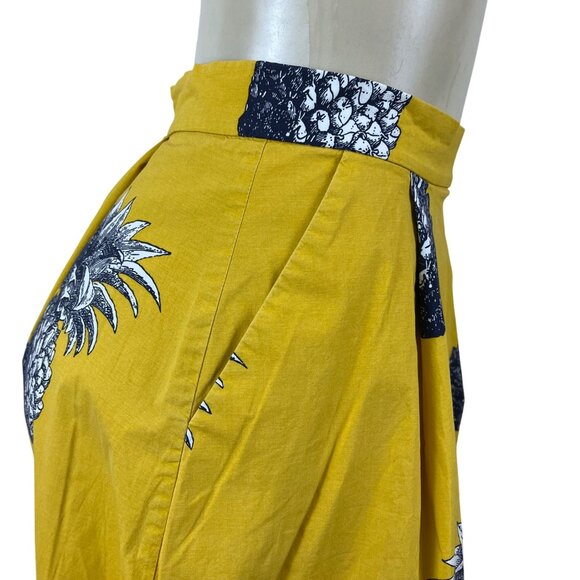 Ann Taylor Womens Yellow Pineapple Print Cotton Spandex Midi Skirt Size 0P - Picture 4 of 9
